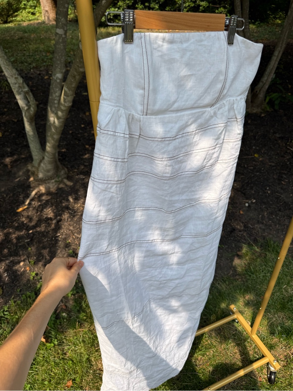 DISSH White Strapless Linen Maxi Dress with Contrast Stitching - New